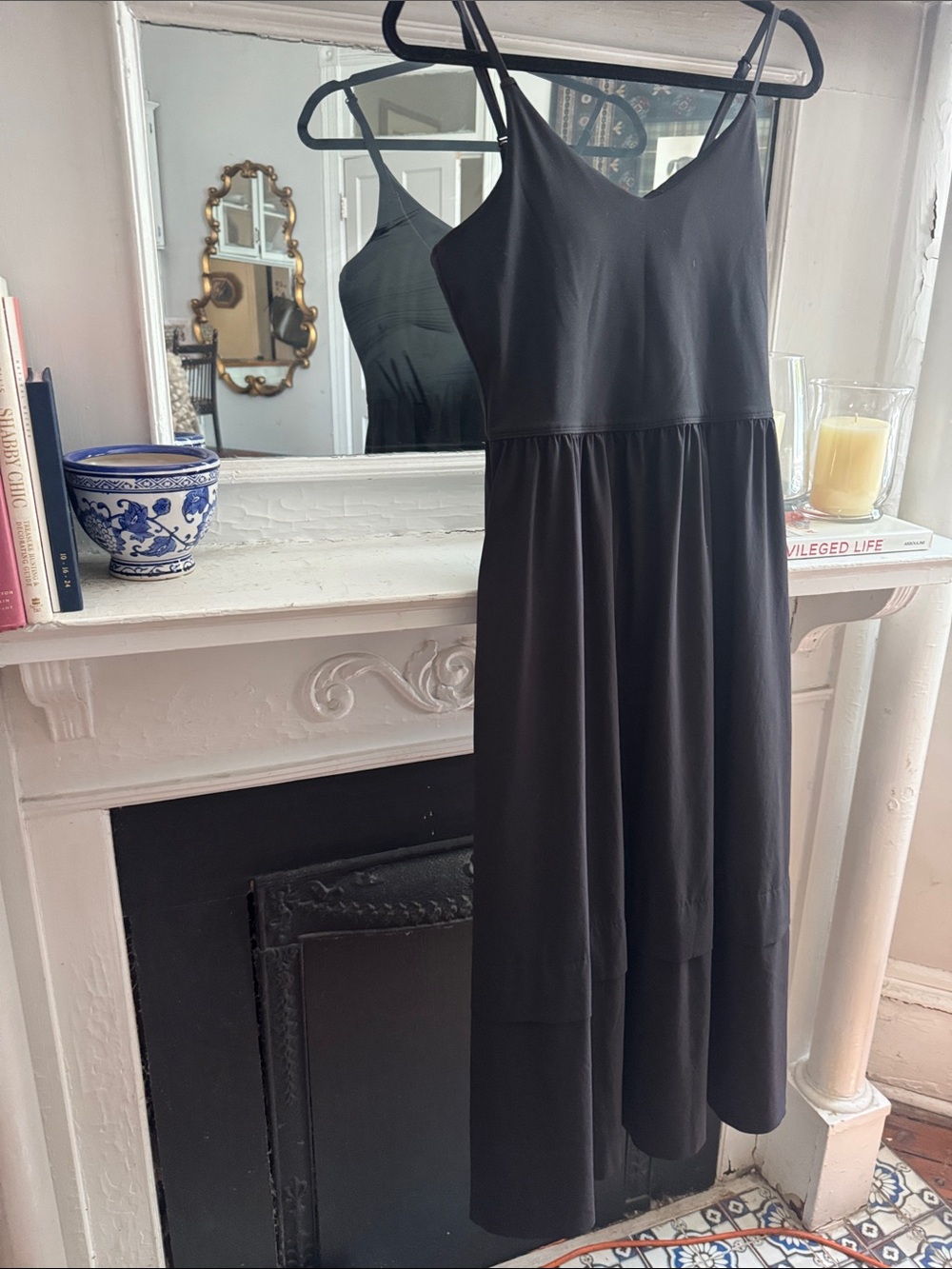 Athleta Black Spaghetti Strap Midi Dress